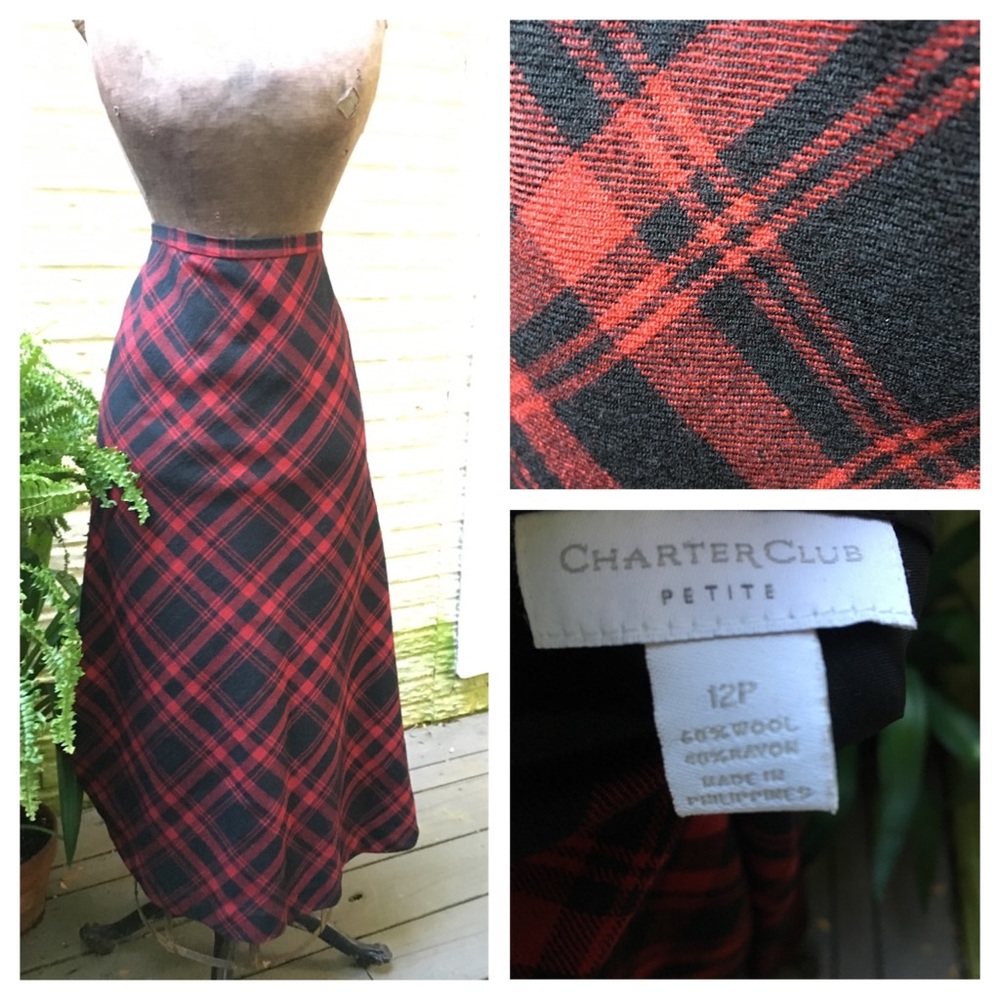 Red and black plaid wool skirt